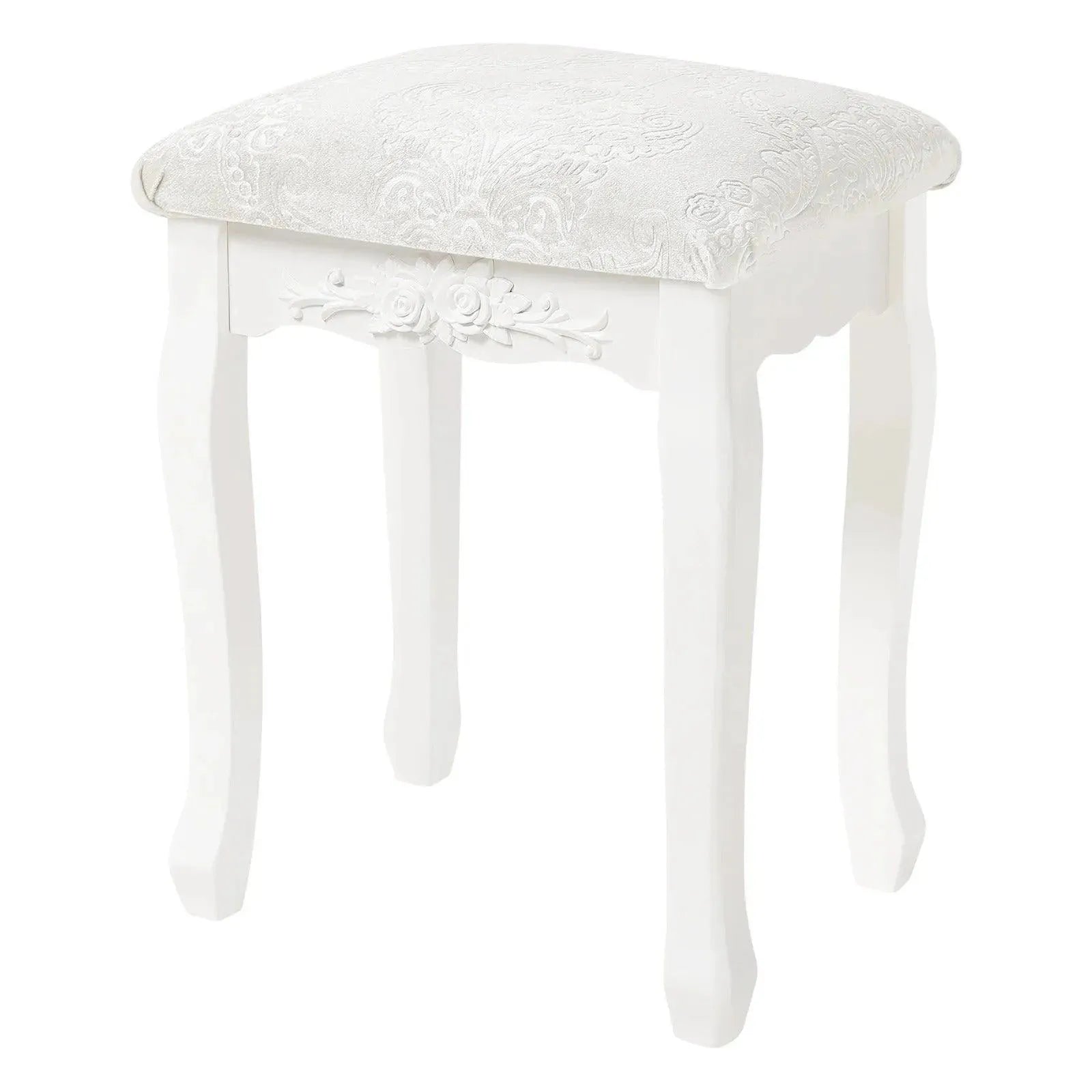 Feronza™ Vintage Barok Opbergkruk in Crème Wit met Gevoerde Zitting voor Slaapkamer en Woonkamer - Feronza